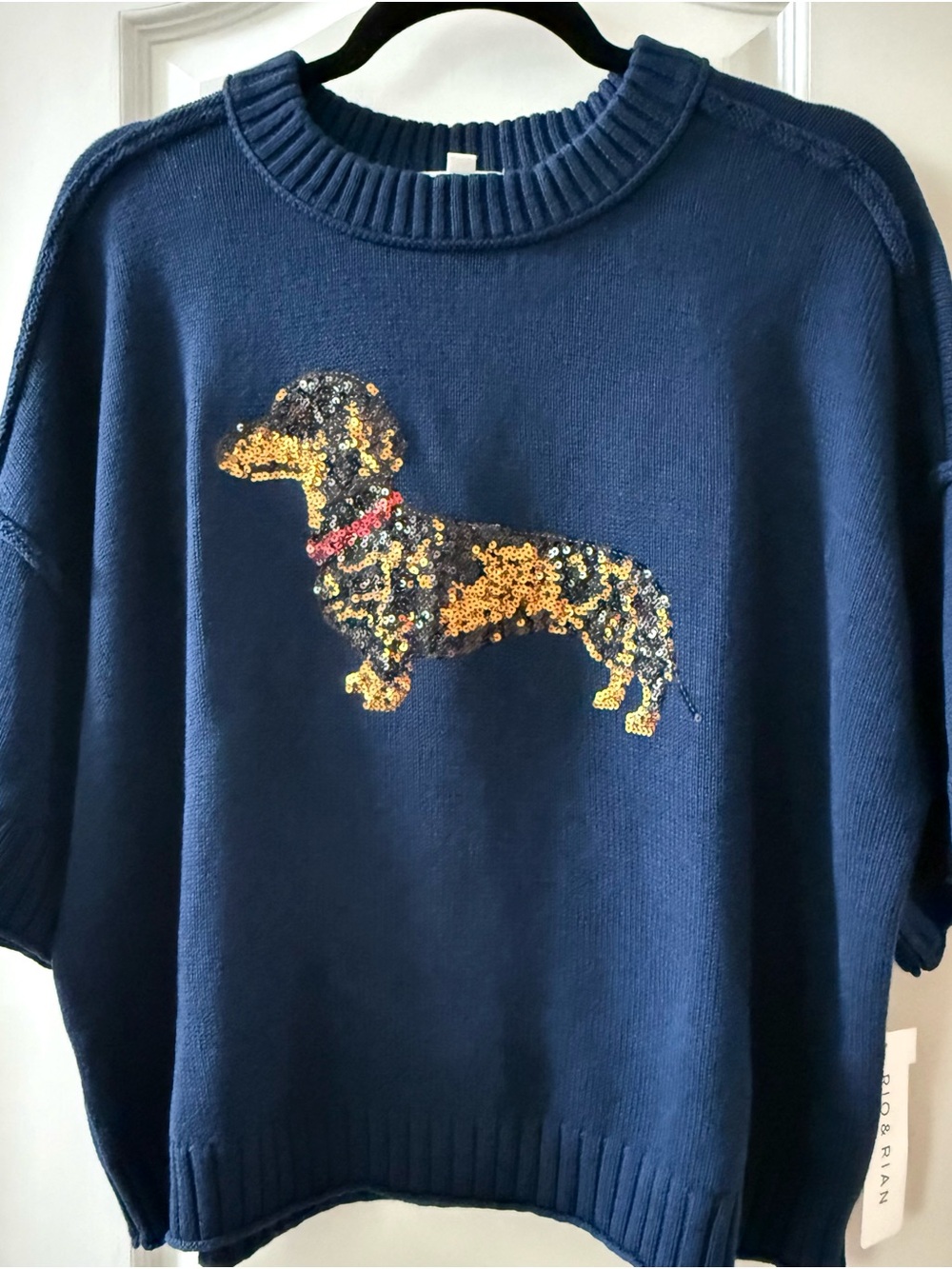 Dachshund Dog Sweater Navy Sequin Embellished